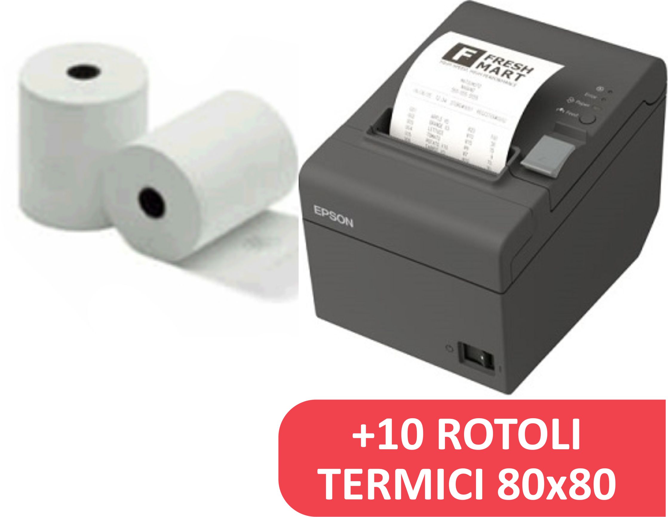 Epson Stampante Termica Pos TM-T20II Usb e Seriale+ 10 Rotoli Termici 80×80  55 –