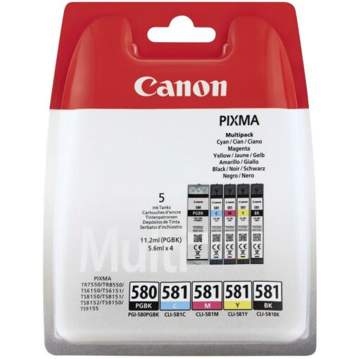 Confezione multipla di inchiostri Canon PGI-580 nero + CLI-581 nero giallo magenta ciano